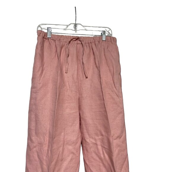 Samuel Dong Women's Loose Fit Elastic Waist Pull On Lagenlook  Linen Pants Pink - Picture 3 of 5